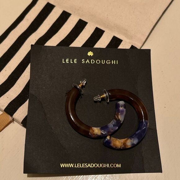 Lele Sadoughi Broadway Front Hoop Statement Earrings Brown Purple Resin Boho NEW - Picture 3 of 7